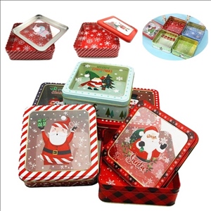 Christmas Merry Candy Box New Year Gift Packaging Tin Santa Snowman Transparent Window Container